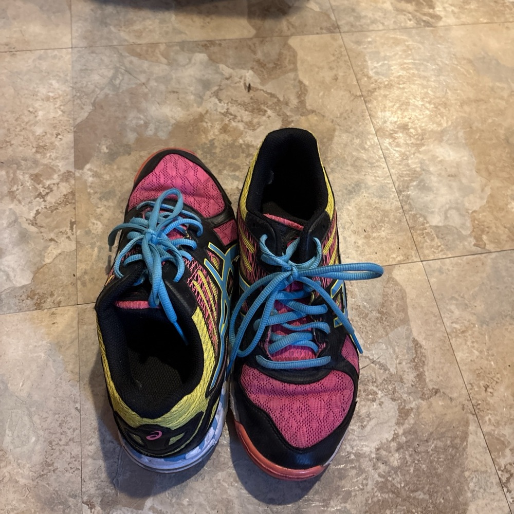 Asics Women's Pink and Yellow Athletic Shoes